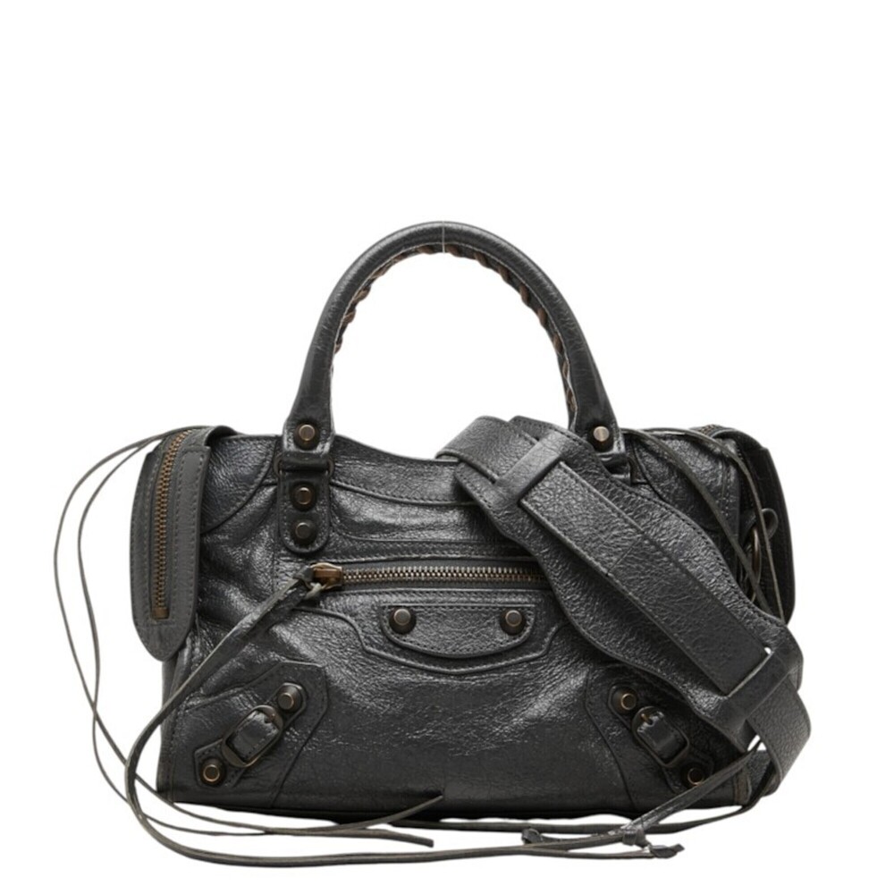 Balenciaga Classic Mini City Handbag Shoulder Bag 2WAY 300295 Gray Leather Wo...